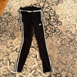 ADIDAS CLIMACOOL XS TRACK PANTS BLACK W/ WHITE STRIPES. ZIPPERED POCKETS & LEGS